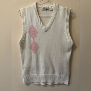 Hannah Cream V-Neck Sweater Vest with Pink Argyle